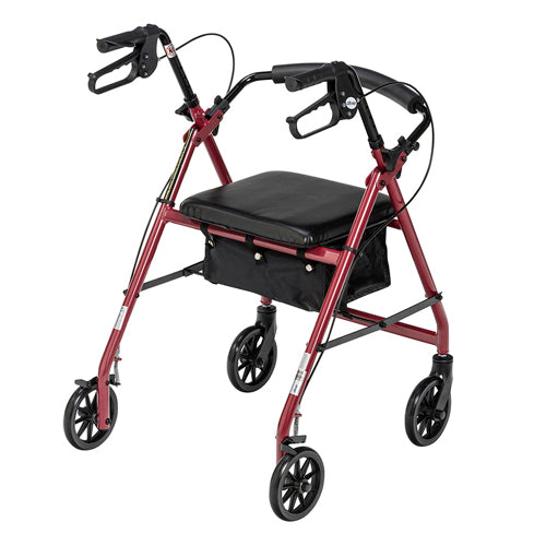 Rollator 4-Wheel with Pouch & Padded Seat  Red - Drive